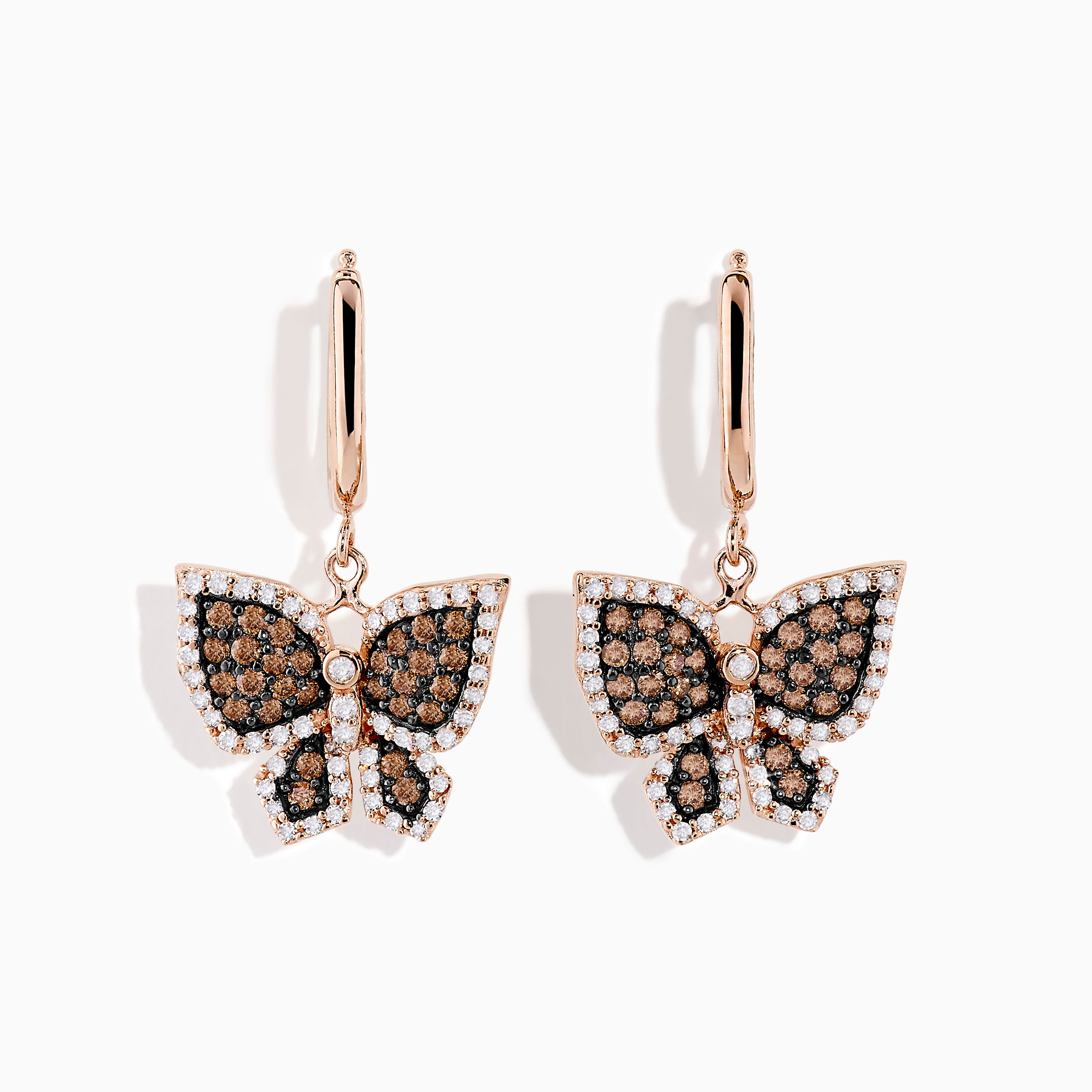 Effy Safari 14K Rose Gold Espresso & White Diamond Butterfly Earrings