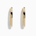 A pair of 14K Yellow Gold Square Tube Oval Hoop Earrings displayed vertically on a white background, casting soft shadows to the right.