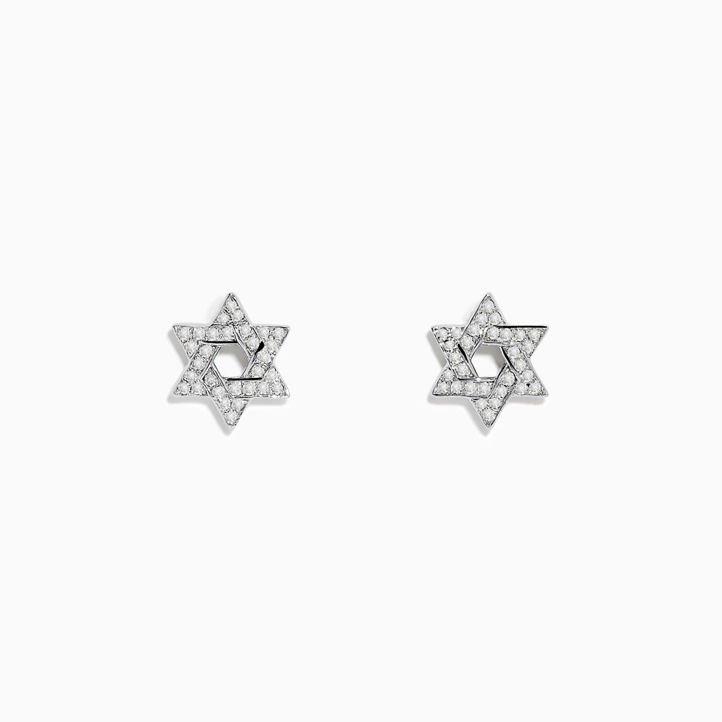 The 925 Sterling Silver Diamond Star of David Earrings feature sparkling white stones and are displayed on a plain white background.