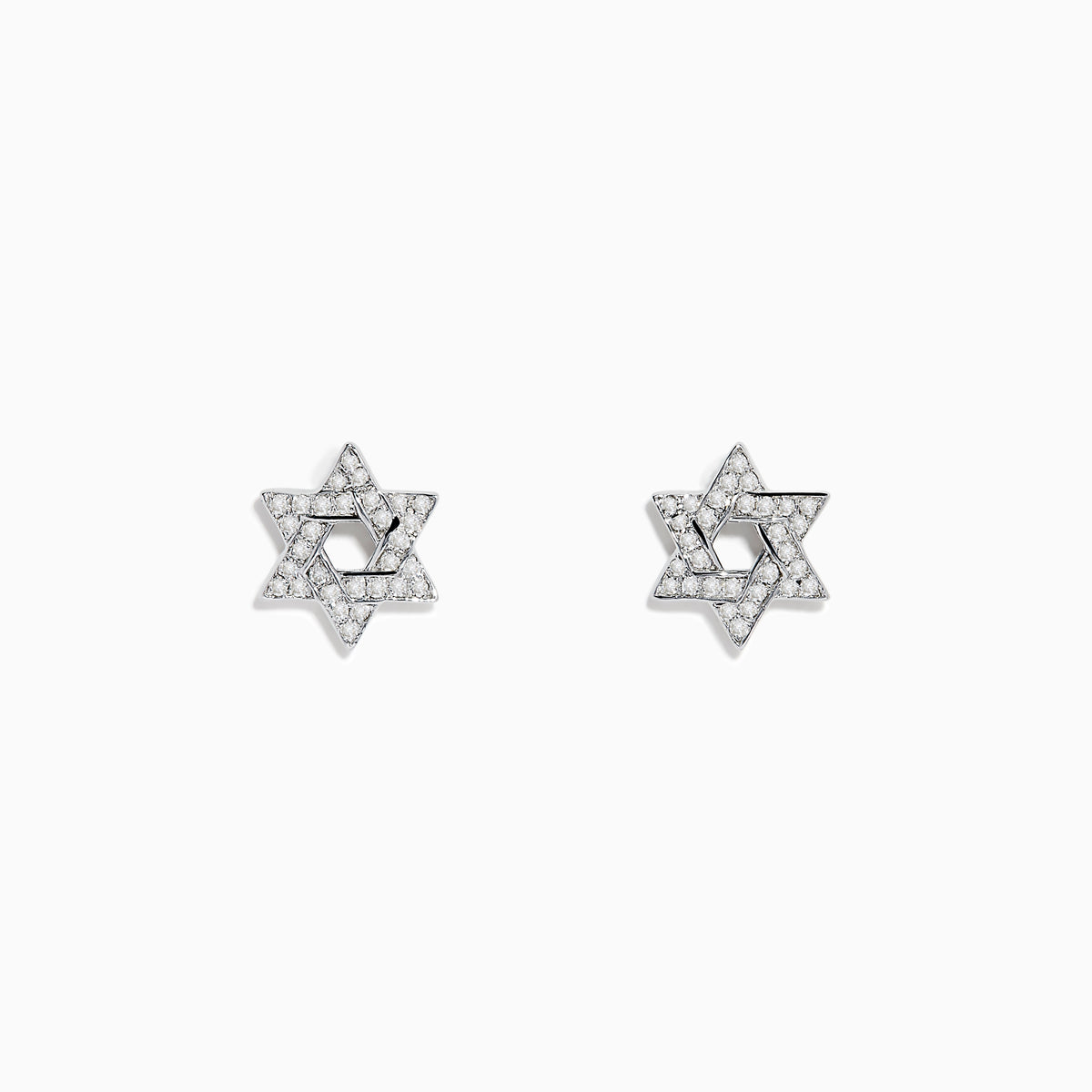 The 925 Sterling Silver Diamond Star of David Earrings feature sparkling white stones and are displayed on a plain white background.