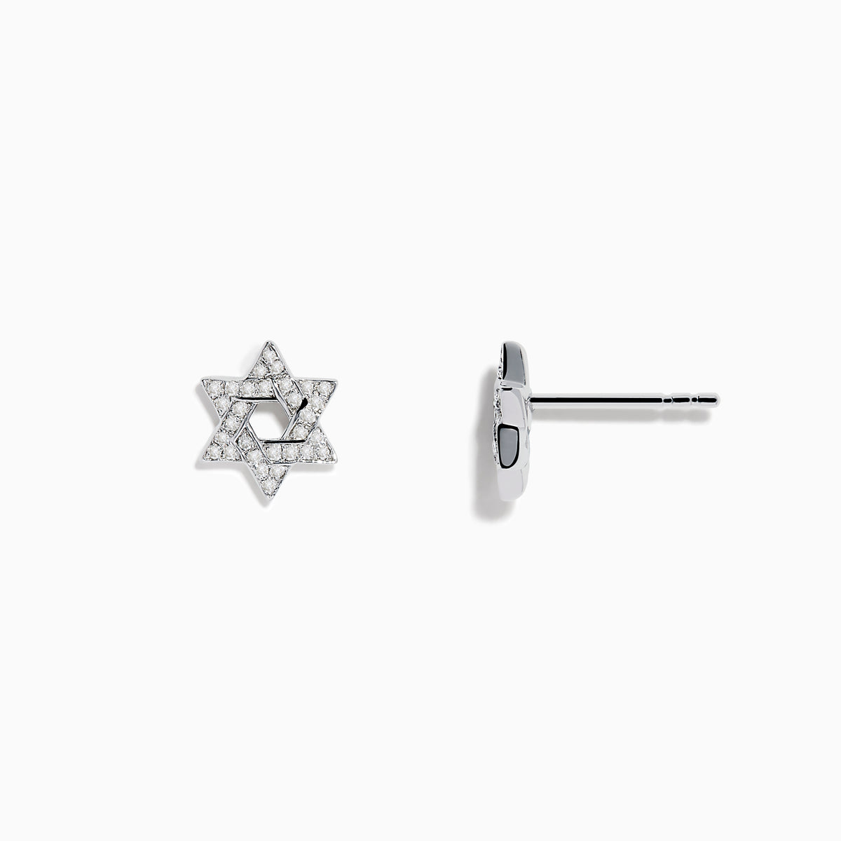 The 925 Sterling Silver Diamond Star of David Earrings feature sparkling white stones and are displayed on a plain white background.