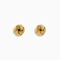 The 14K Yellow Gold Knot Earrings showcase intertwined, textured, and smooth gold strands set against a plain white background.