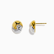14K Yellow and White Gold Ying Yang Stud Earrings featuring a round interlocking design with polished gold and silver metal accents on a white background.