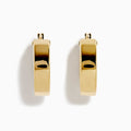 The 14K Yellow Gold Tube Hoop Earrings feature a rectangular shape and smooth, polished finish, shown against a white background.