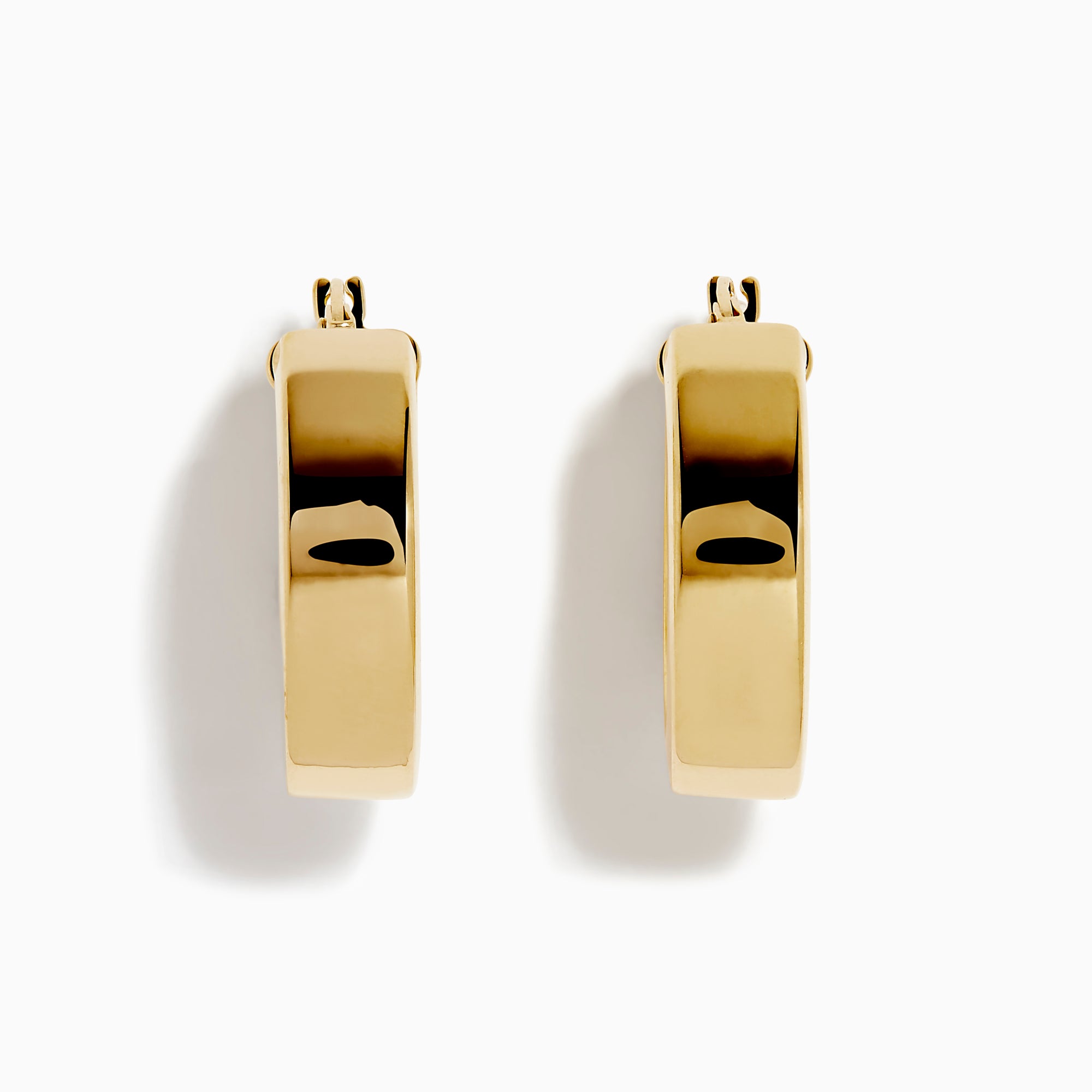The 14K Yellow Gold Tube Hoop Earrings feature a rectangular shape and smooth, polished finish, shown against a white background.