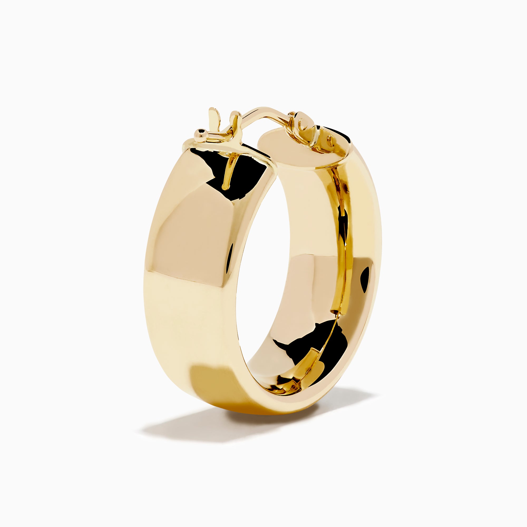 The 14K Yellow Gold Tube Hoop Earrings feature a rectangular shape and smooth, polished finish, shown against a white background.