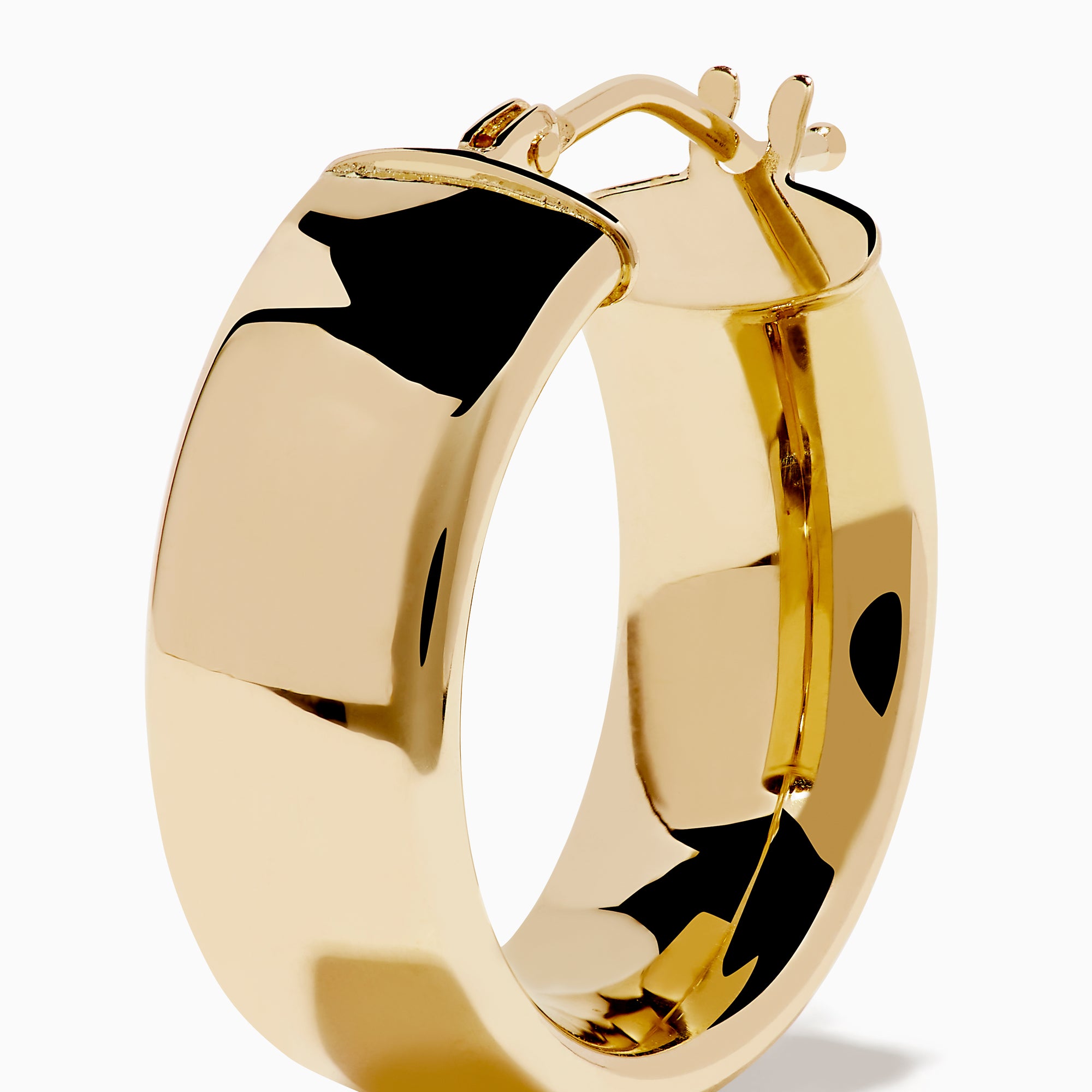 The 14K Yellow Gold Tube Hoop Earrings feature a rectangular shape and smooth, polished finish, shown against a white background.