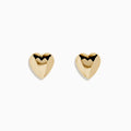 14K Yellow Gold Puffed Heart Stud Earrings shown against a plain white background.