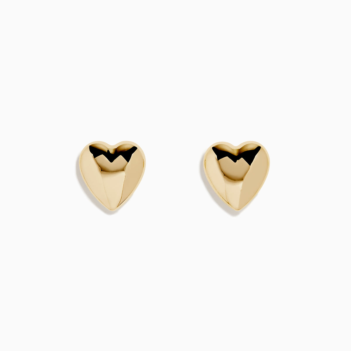 14K Yellow Gold Puffed Heart Stud Earrings shown against a plain white background.