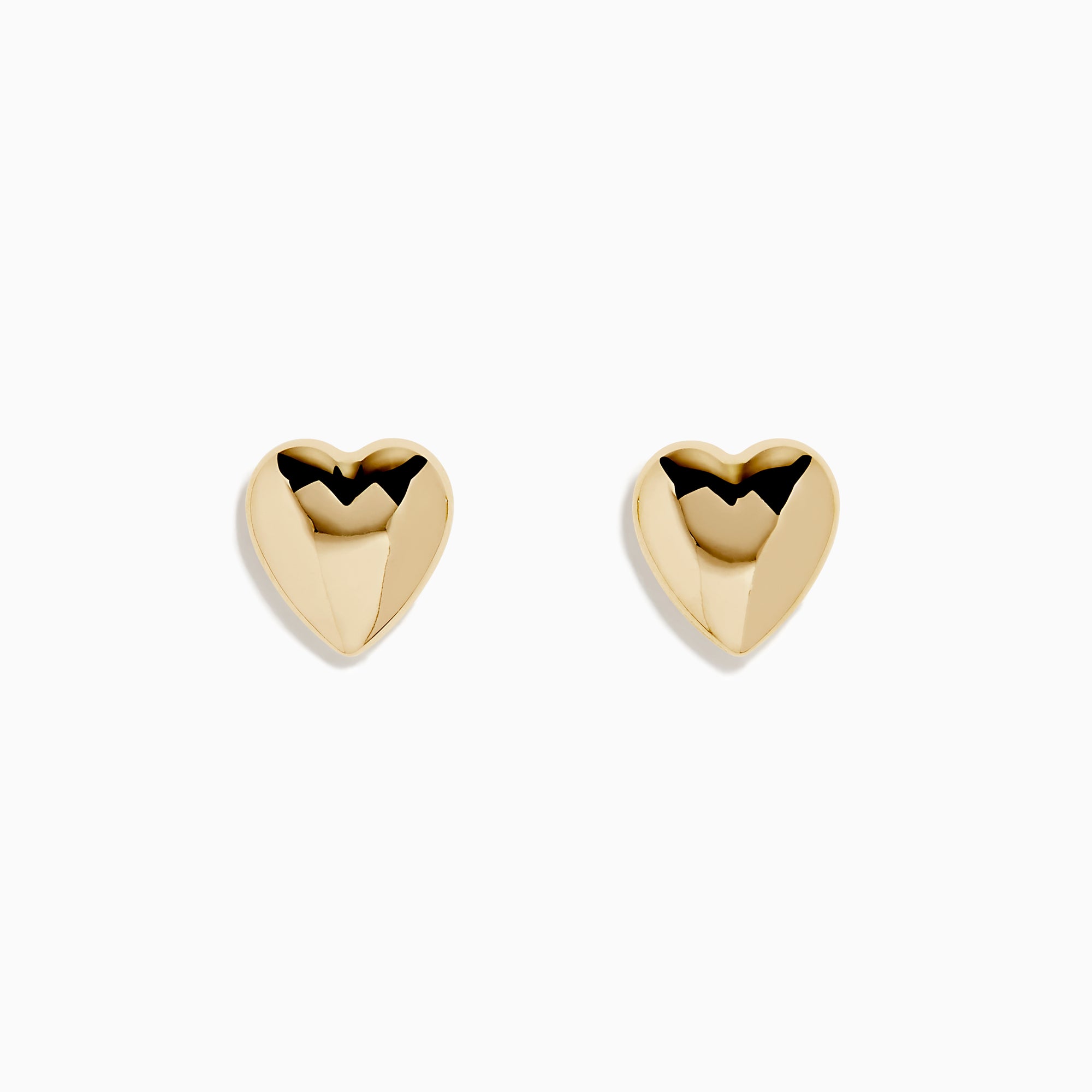 14K Yellow Gold Puffed Heart Stud Earrings shown against a plain white background.