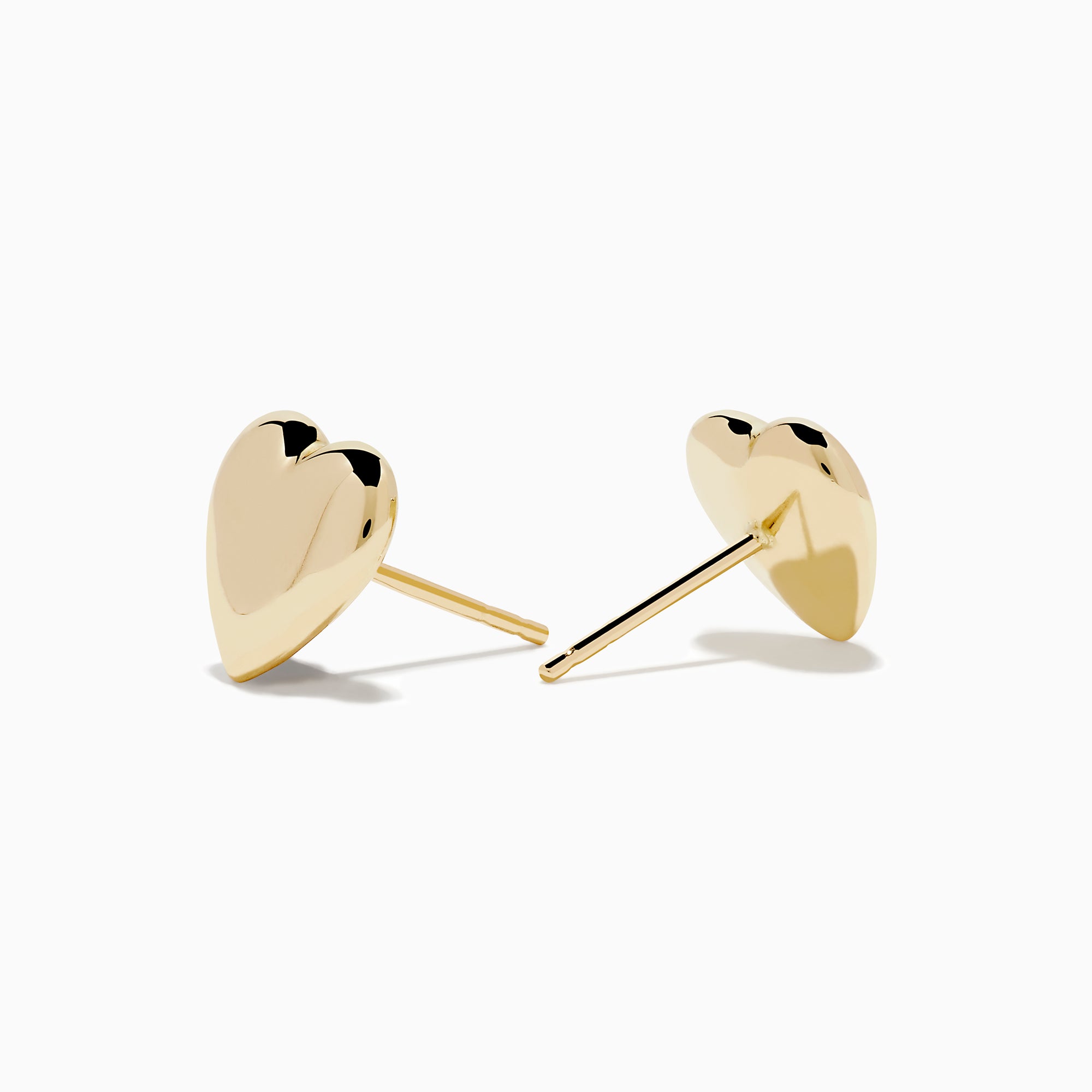14K Yellow Gold Puffed Heart Stud Earrings shown against a plain white background.