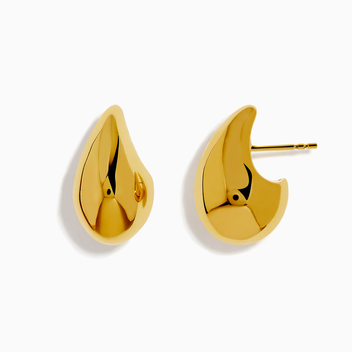 The 14K Yellow Gold Drop Earrings feature shiny, polished teardrop shapes and are displayed against a white background.