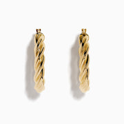 A pair of 14K Yellow Gold Twist Tube Oblong Earrings displayed on a plain white background.
