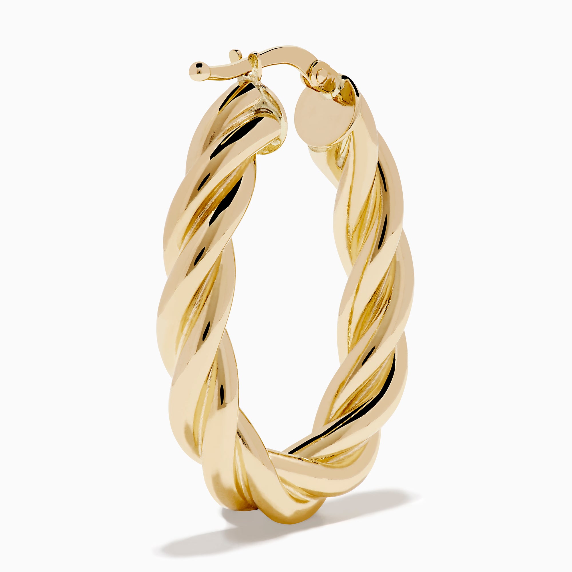 A pair of 14K Yellow Gold Twist Tube Oblong Earrings displayed on a plain white background.
