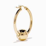 A pair of 14K yellow gold tube hoops with bead accents, displayed against a plain white background.