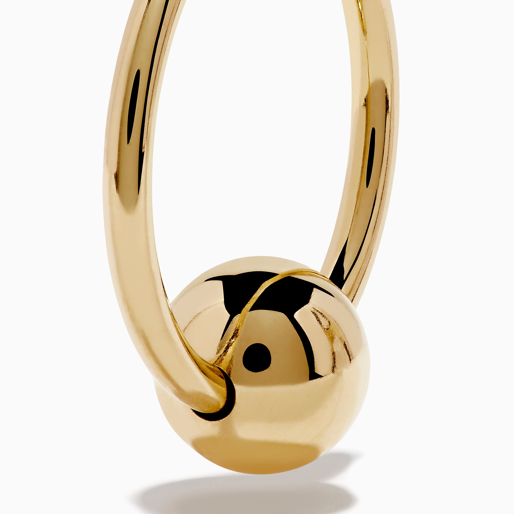 A pair of 14K yellow gold tube hoops with bead accents, displayed against a plain white background.