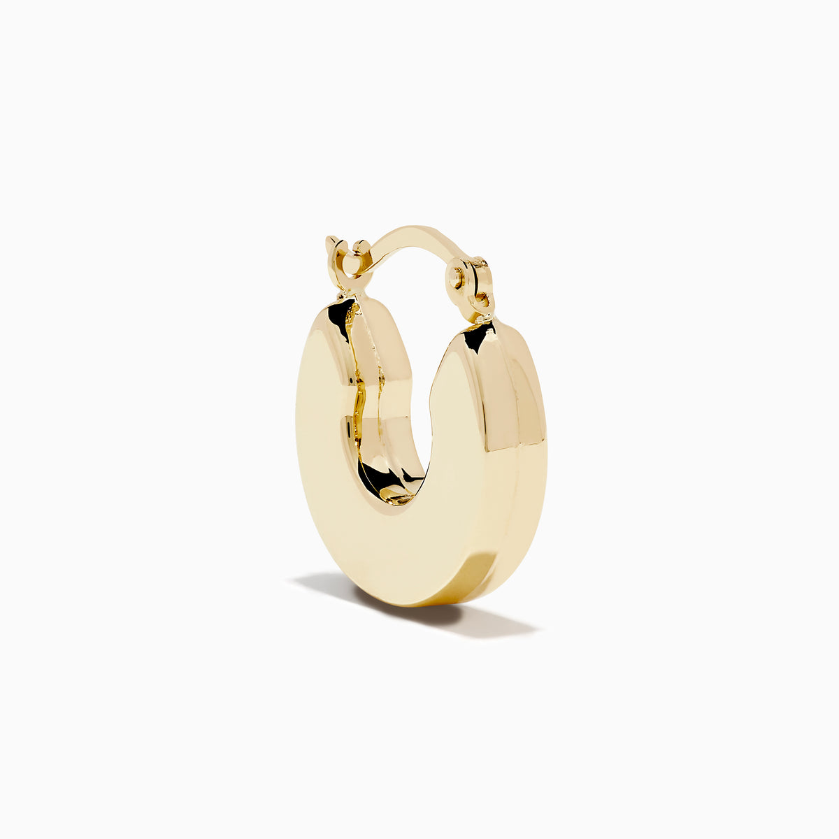 The 14K Yellow Gold Chunky Round Hoop Earrings feature a shiny, polished finish and are displayed on a white background.