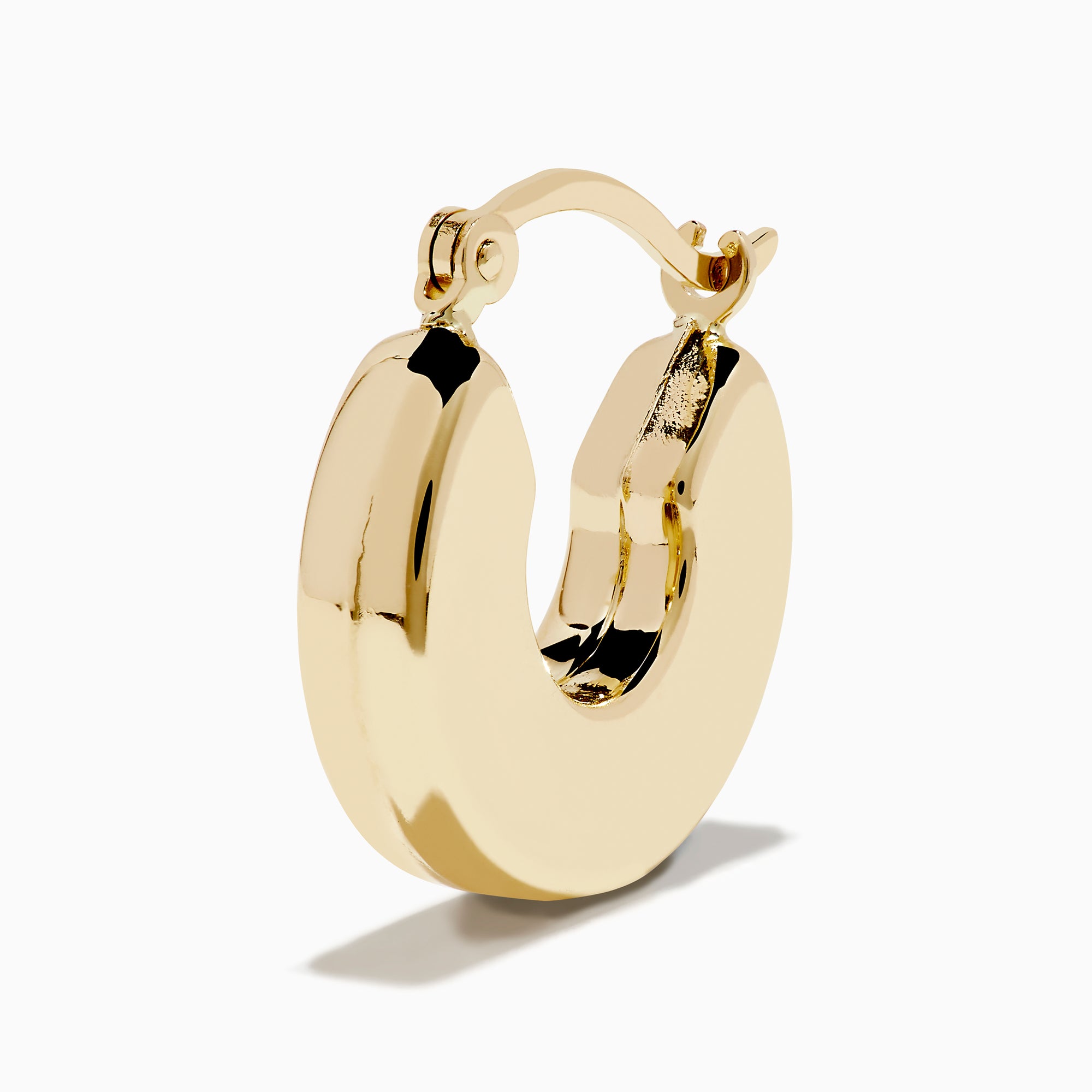 The 14K Yellow Gold Chunky Round Hoop Earrings feature a shiny, polished finish and are displayed on a white background.