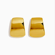 The 14K Yellow Gold Drop Rectangle Earrings feature a polished finish and rounded edges, shown on a white background.