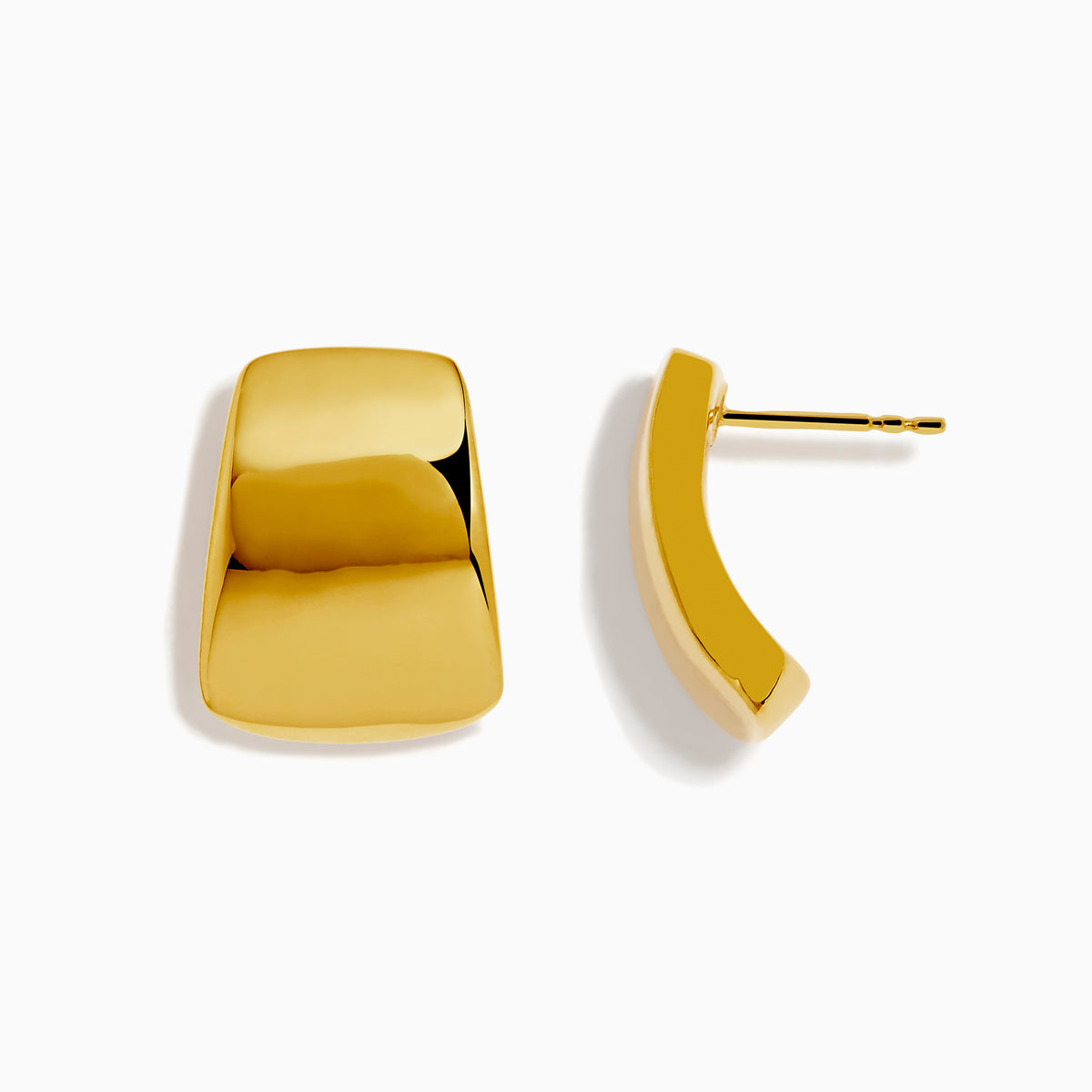 The 14K Yellow Gold Drop Rectangle Earrings feature a polished finish and rounded edges, shown on a white background.
