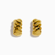 A pair of 14K Yellow Gold Hollow Croissant Hoop Earrings with a chunky, twisted design displayed on a plain white background.