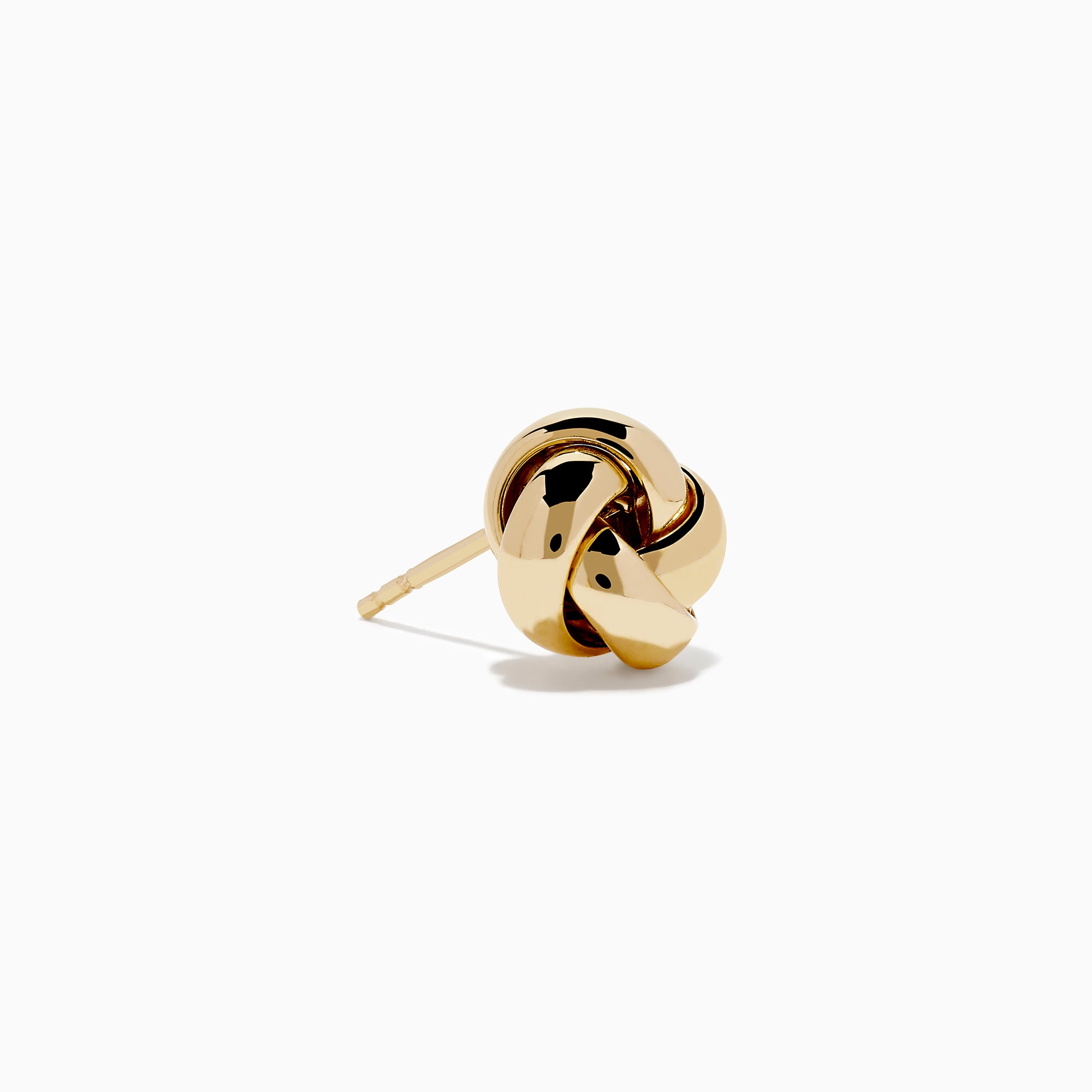The 14K Yellow Gold Love Knot Stud Earrings are shown on a plain white background, highlighting their shiny finish.