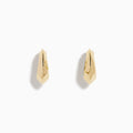 The 14K Yellow Gold Knife Edge Huggie Earrings feature a small, geometric design with sleek angles, shown against a plain white background.