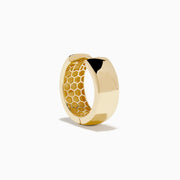 A pair of 14K Yellow Gold Huggie Earrings with Gally Back, featuring a small rectangular shape and polished finish, displayed against a plain white background.