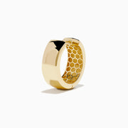 A pair of 14K Yellow Gold Huggie Earrings with Gally Back, featuring a small rectangular shape and polished finish, displayed against a plain white background.