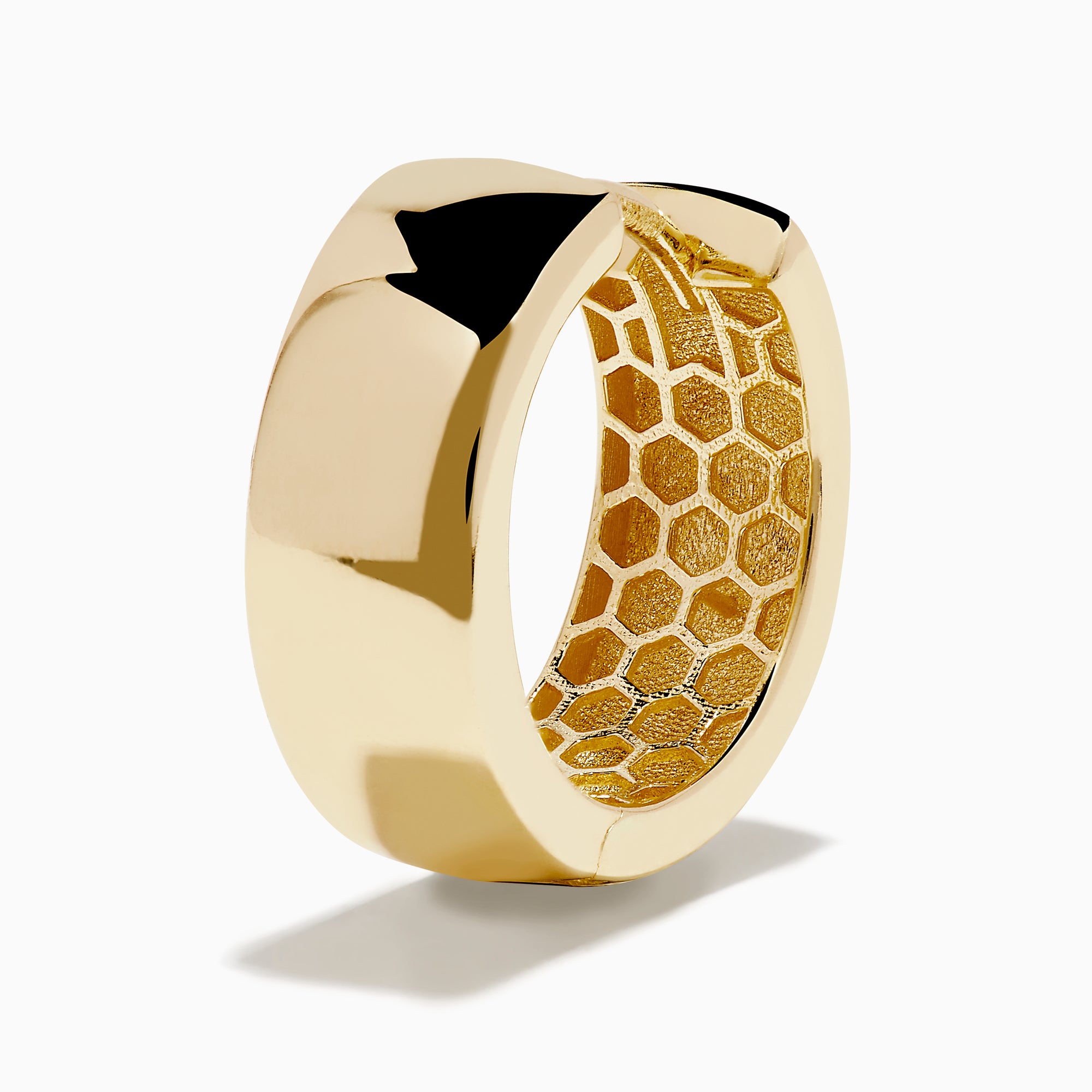 A pair of 14K Yellow Gold Huggie Earrings with Gally Back, featuring a small rectangular shape and polished finish, displayed against a plain white background.