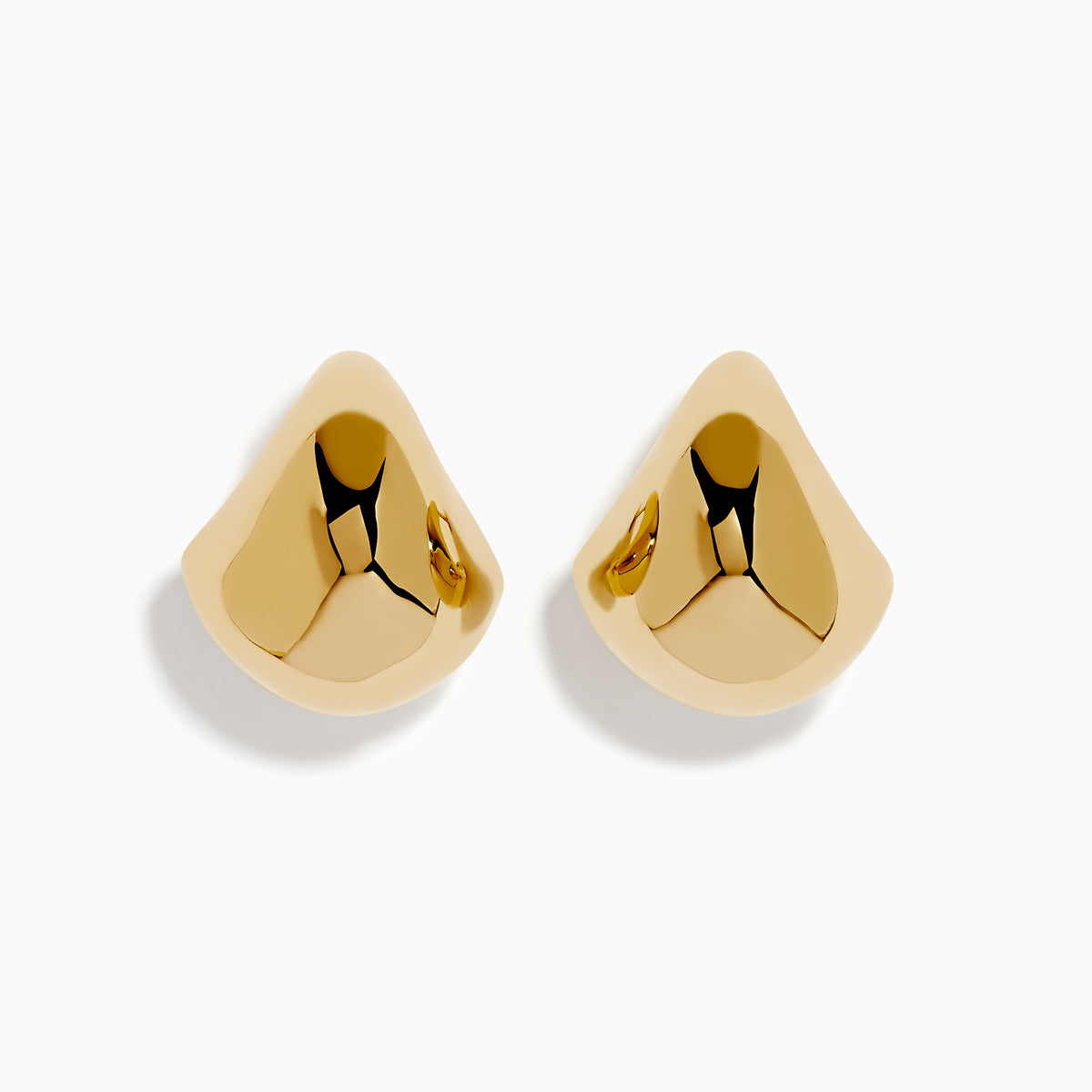 A pair of 14K Yellow Gold Chunky Stud Earrings with shiny, abstract curves and smooth surfaces, shown on a plain white background.