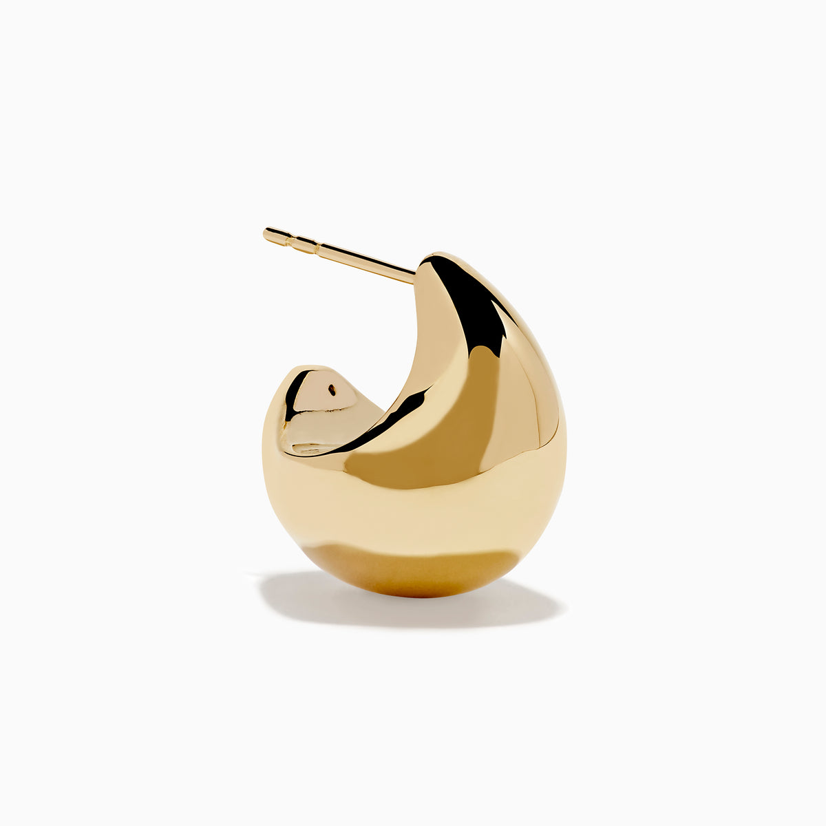 A pair of 14K Yellow Gold Chunky Stud Earrings with shiny, abstract curves and smooth surfaces, shown on a plain white background.