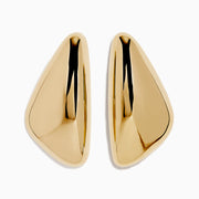 A pair of 14K Yellow Gold Triangle Stud Earrings with smooth, reflective surfaces, displayed on a white background.