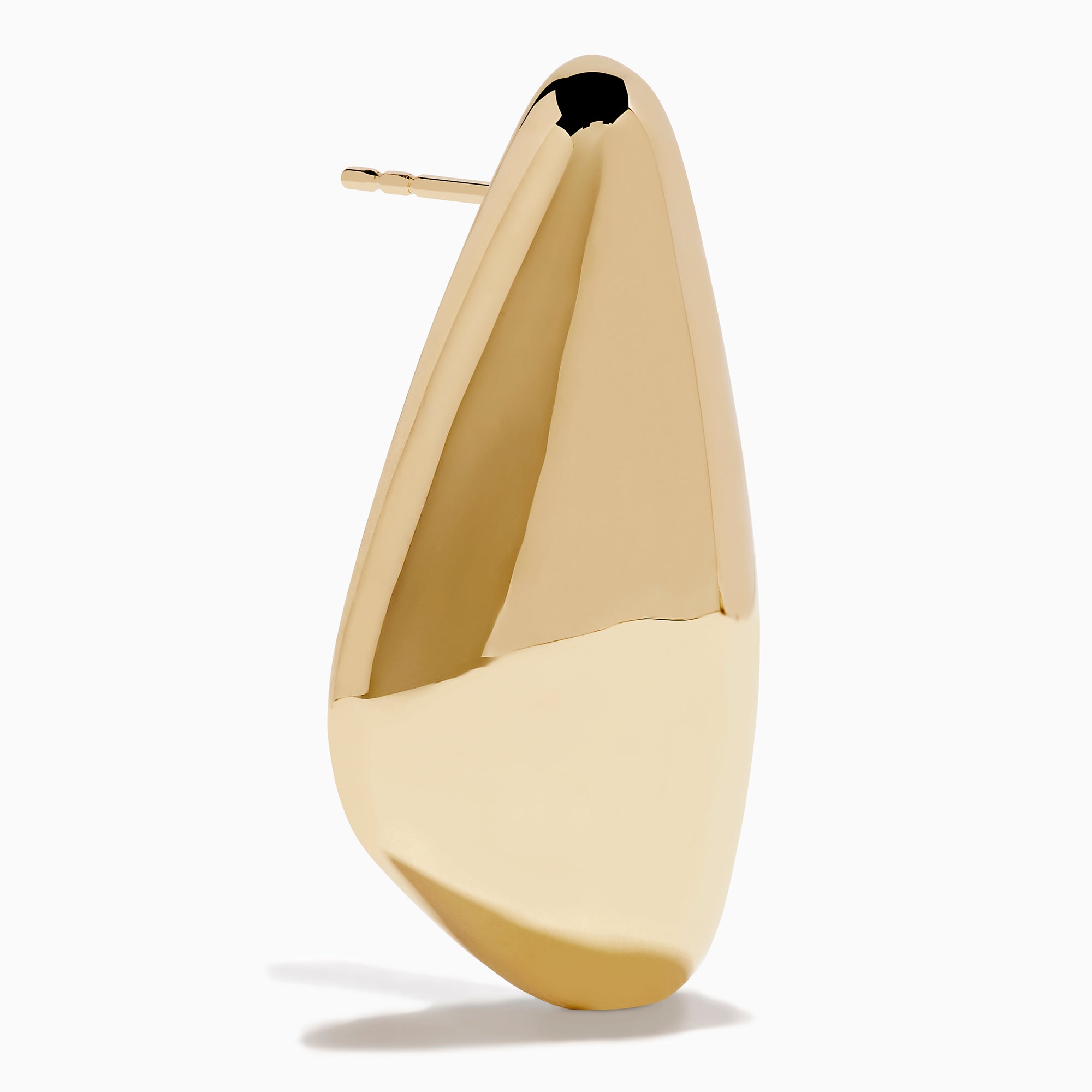 A pair of 14K Yellow Gold Triangle Stud Earrings with smooth, reflective surfaces, displayed on a white background.