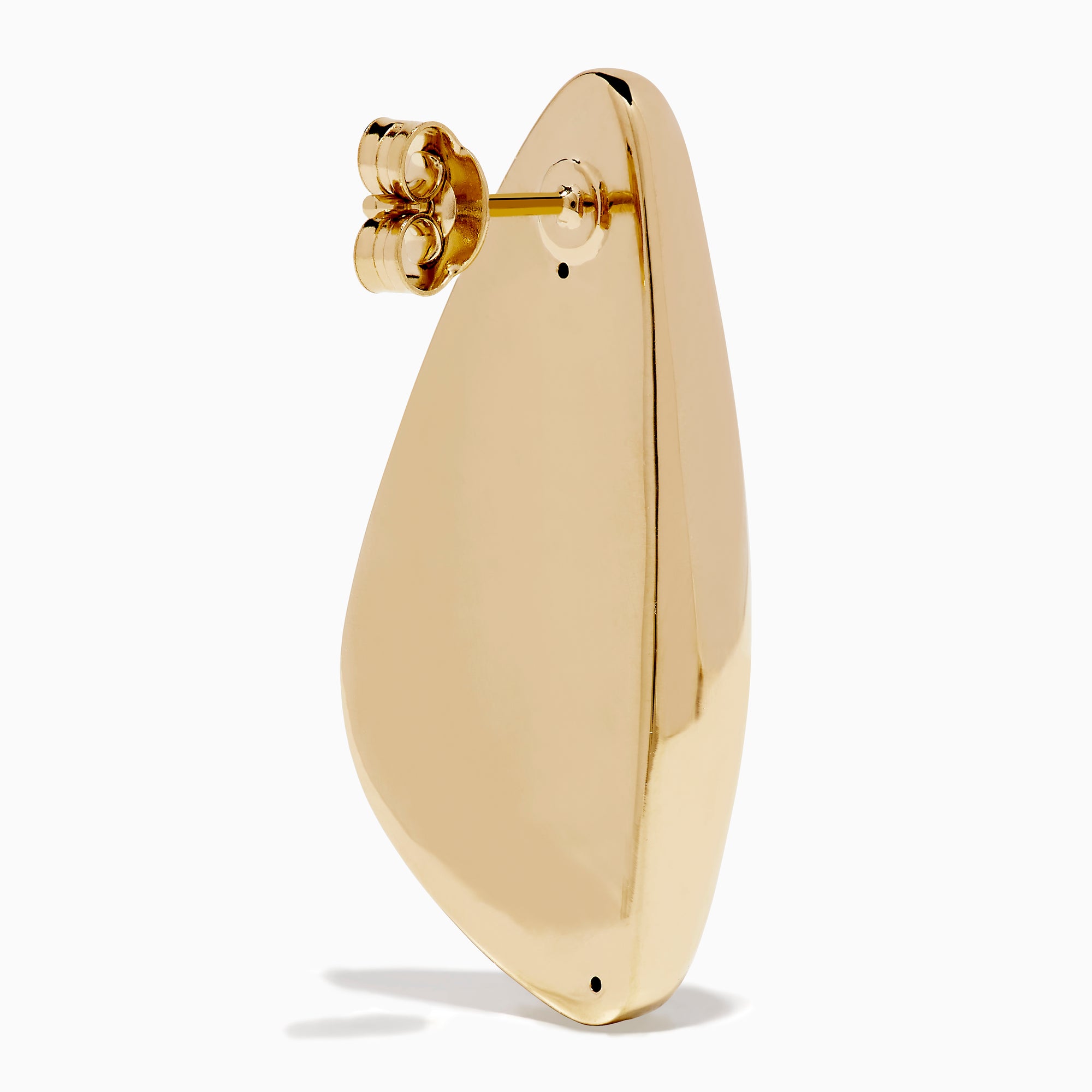 A pair of 14K Yellow Gold Triangle Stud Earrings with smooth, reflective surfaces, displayed on a white background.
