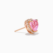 The 14K Rose Gold Kunzite and Diamond Heart Earrings feature pink kunzite centers, each bordered by sparkling diamonds—an elegant choice for fans of heart-shaped stud earrings.