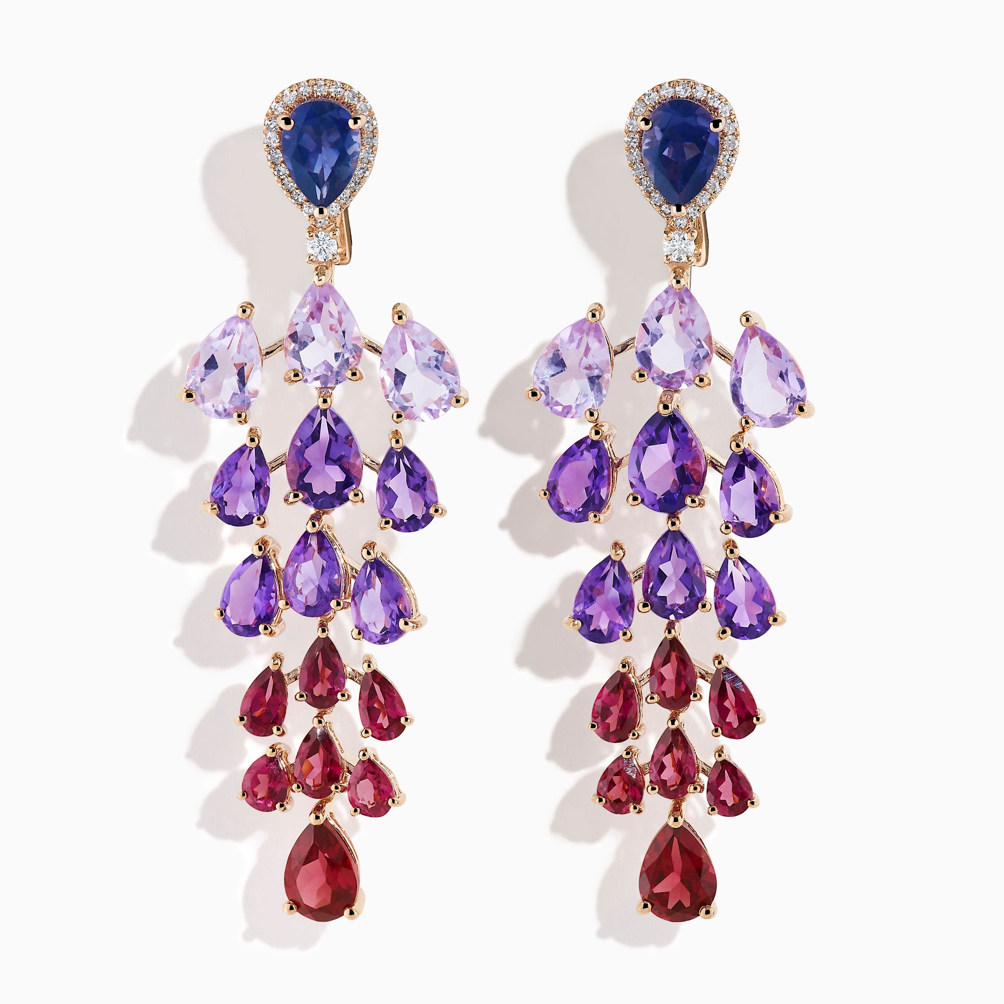 14K Rose Gold Multi Gemstone and Diamond Ombré Chandelier Earrings
