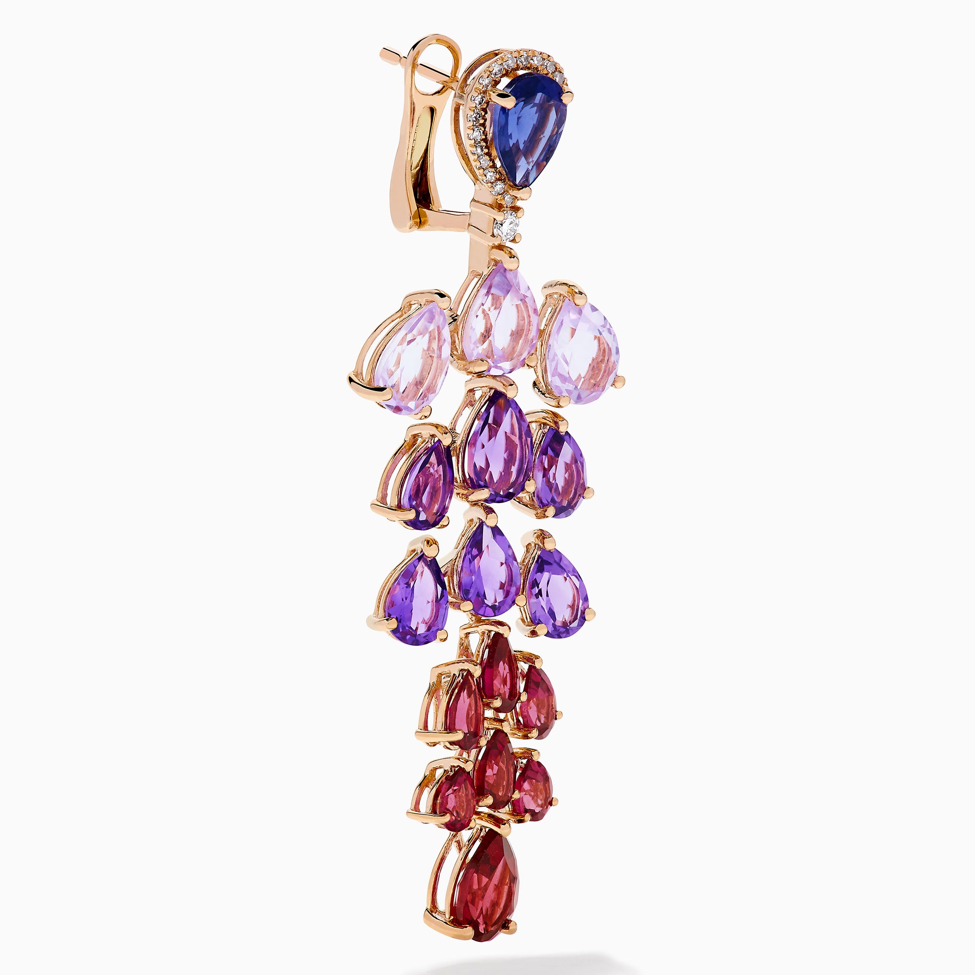 14K Rose Gold Multi Gemstone and Diamond Ombré Chandelier Earrings