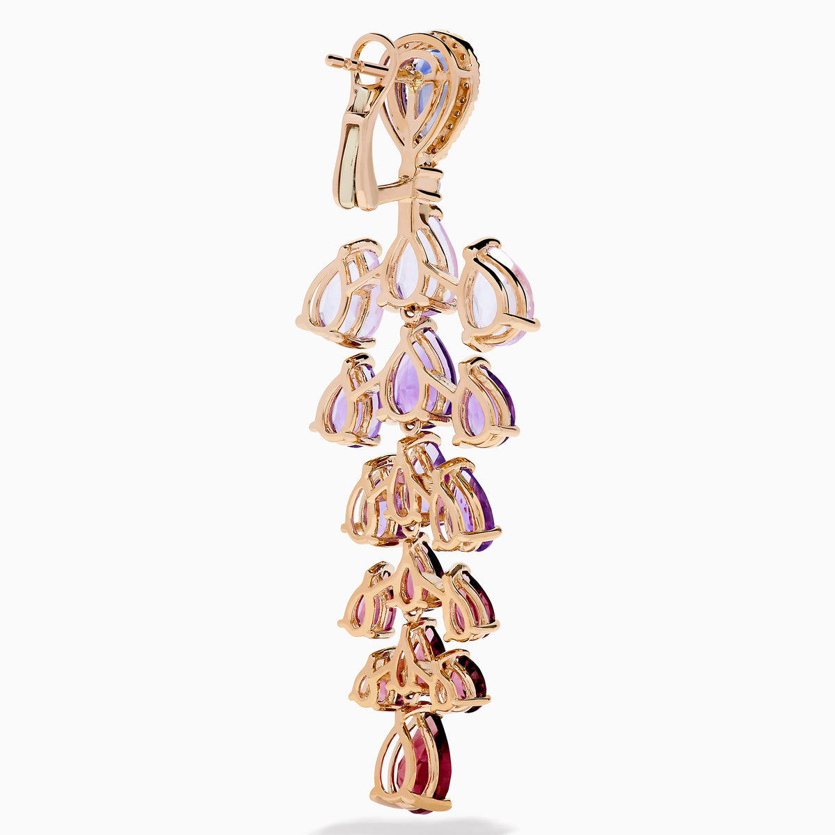 14K Rose Gold Multi Gemstone and Diamond Ombré Chandelier Earrings