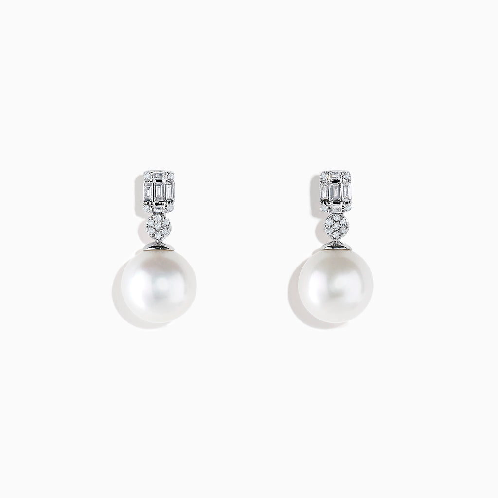 Effy Pearl 14K White Gold Fresh Pearl and Diamond Drop Earrings