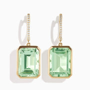 14K Yellow Gold Green Amethyst and Diamond Emerald-Cut Drop Earrings