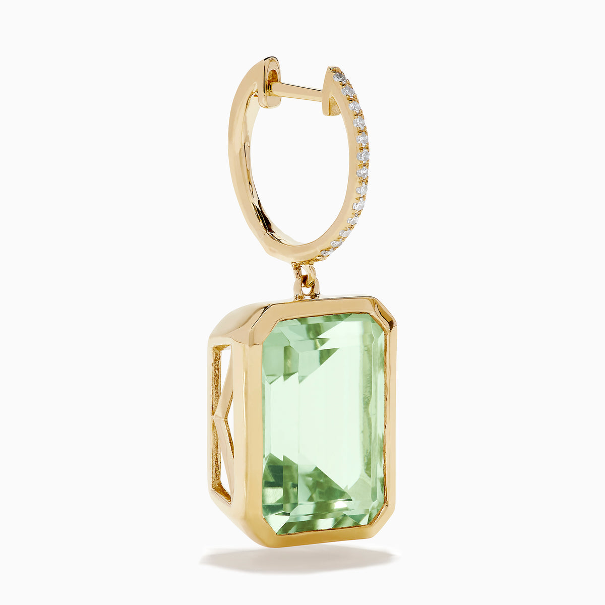 14K Yellow Gold Green Amethyst and Diamond Emerald-Cut Drop Earrings
