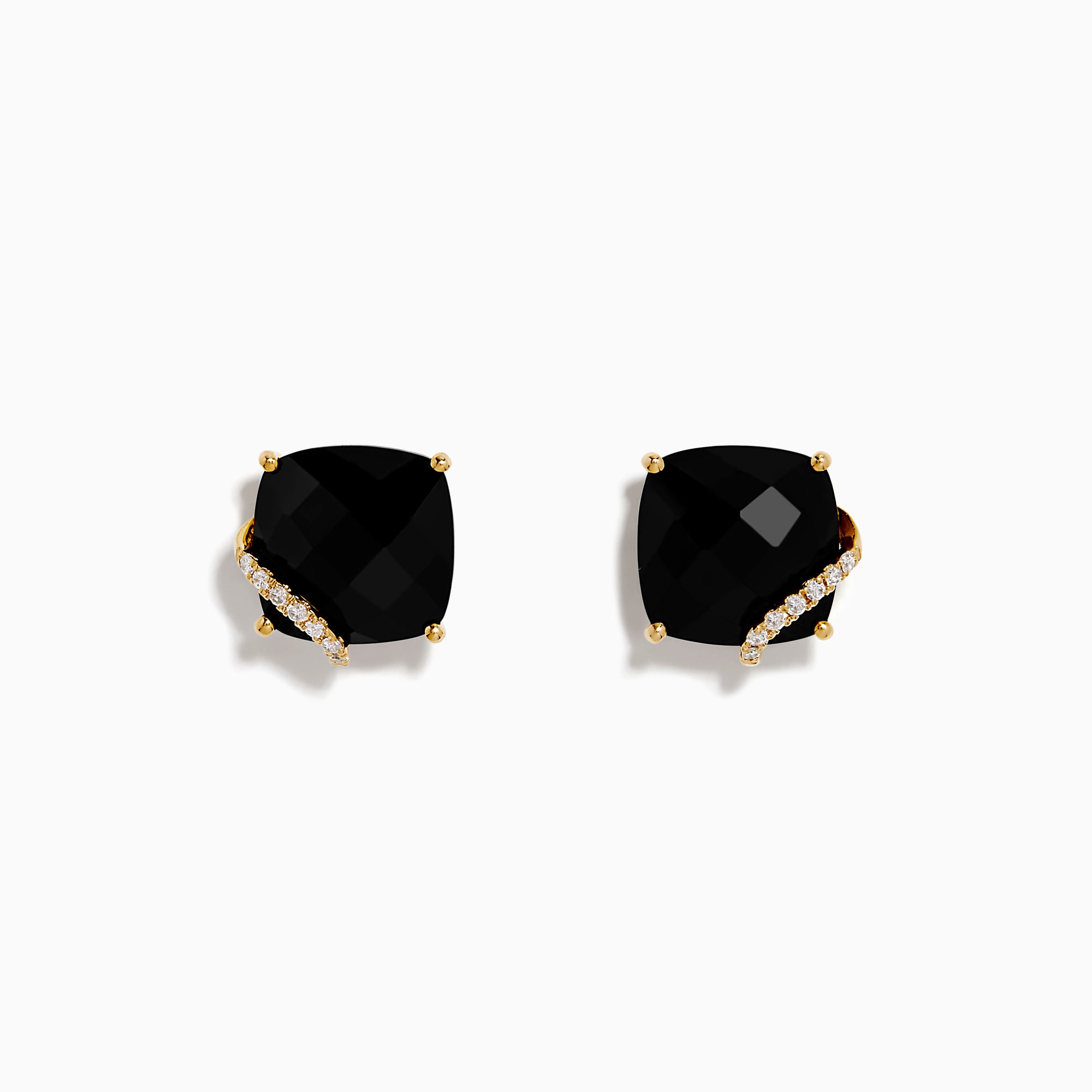 14K Yellow Gold Onyx and Diamond Cushion-Cut Stud Earrings