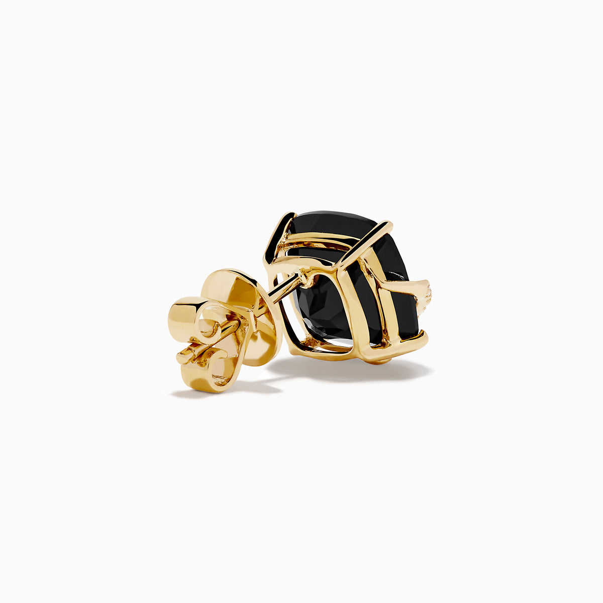 14K Yellow Gold Onyx and Diamond Cushion-Cut Stud Earrings
