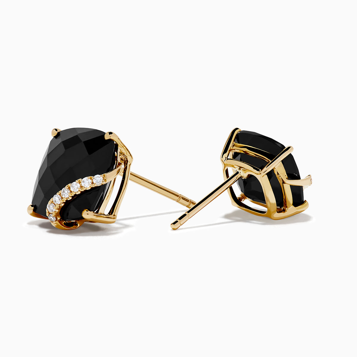 14K Yellow Gold Onyx and Diamond Cushion-Cut Stud Earrings