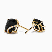 14K Yellow Gold Onyx and Diamond Cushion-Cut Stud Earrings