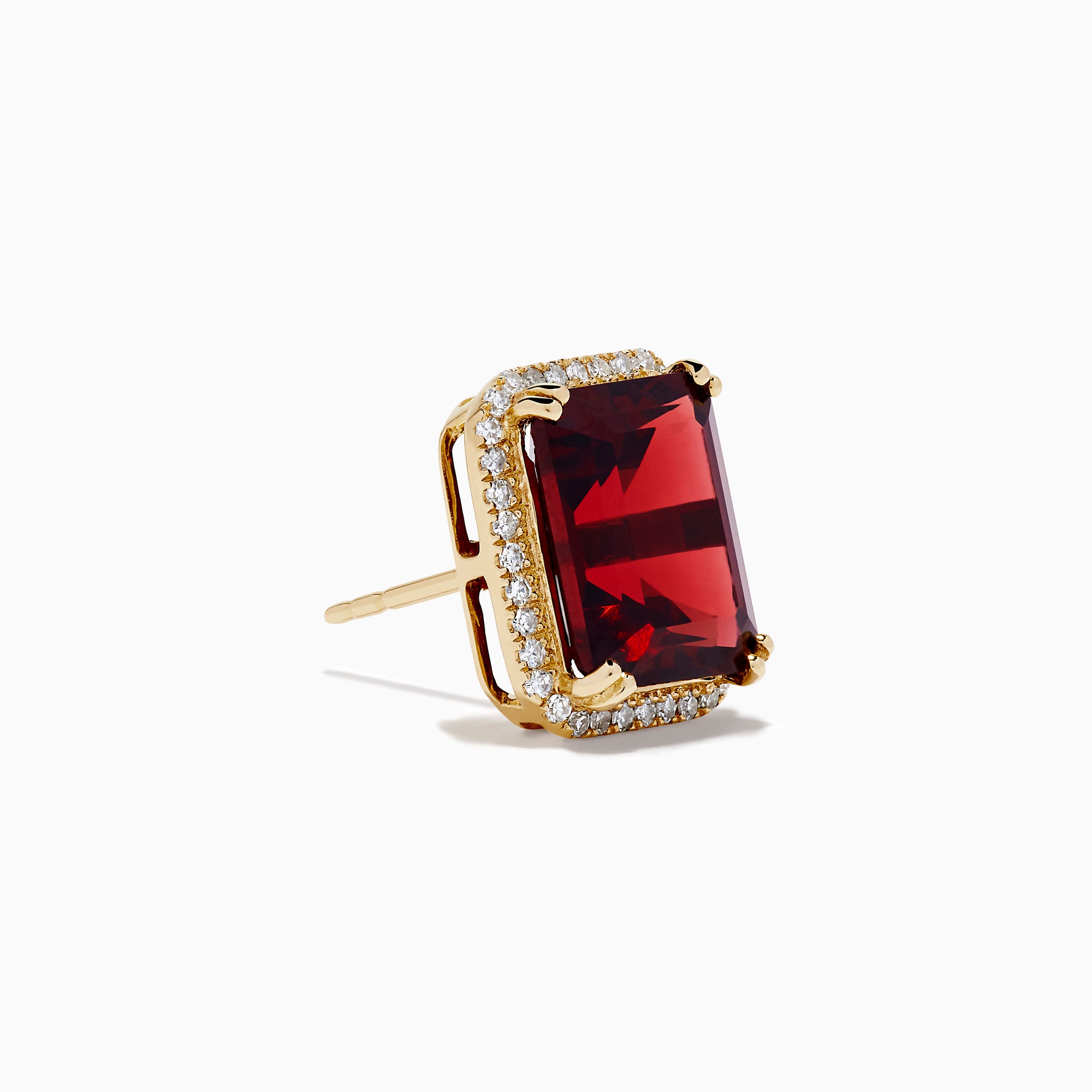 14K Yellow Gold Garnet and Diamond Emerald-Cut Halo Stud Earrings