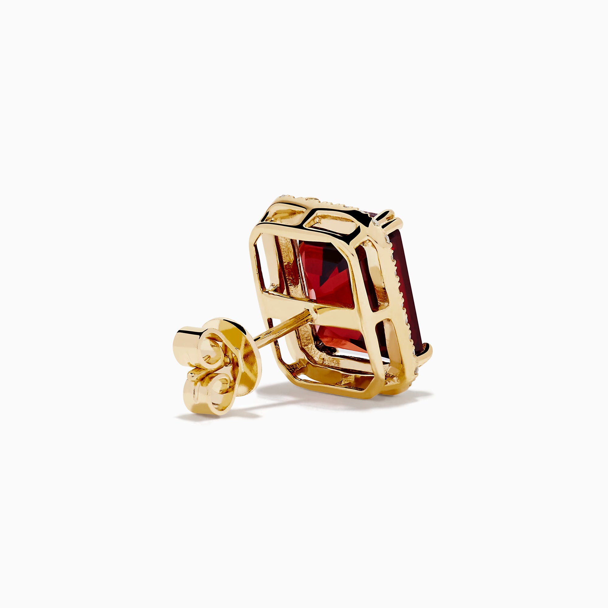 14K Yellow Gold Garnet and Diamond Emerald-Cut Halo Stud Earrings