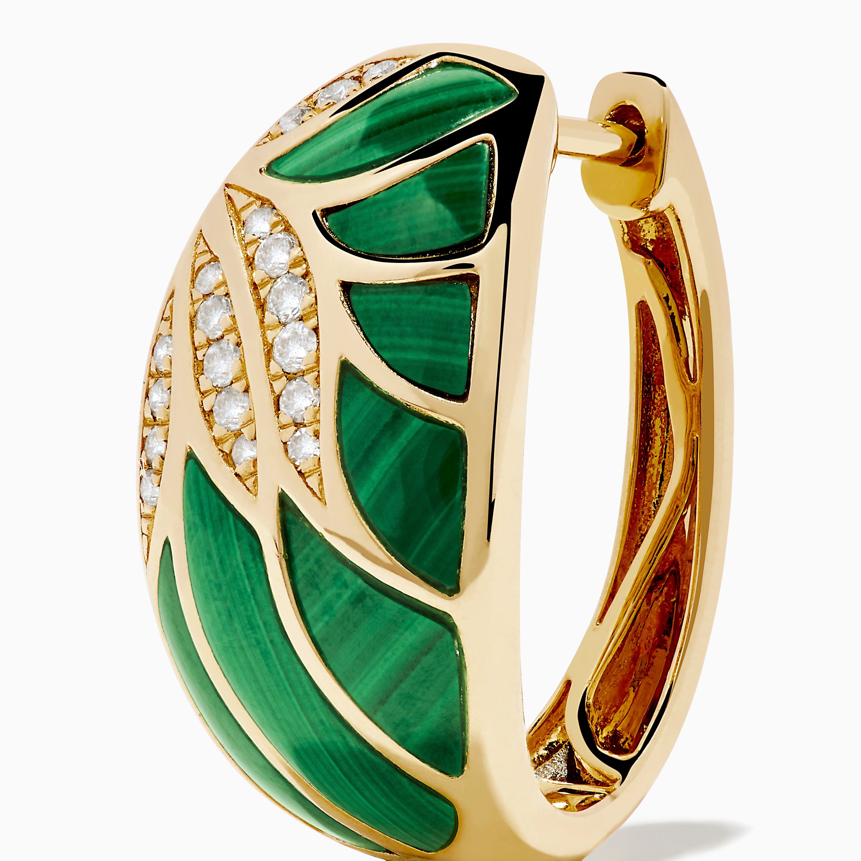 14K Yellow Gold Malachite and Diamond Inlay Hoops – effyjewelry.com