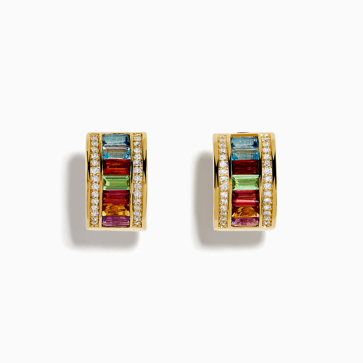 14K Yellow Gold Multi Gemstone and Diamond Huggie Earrings